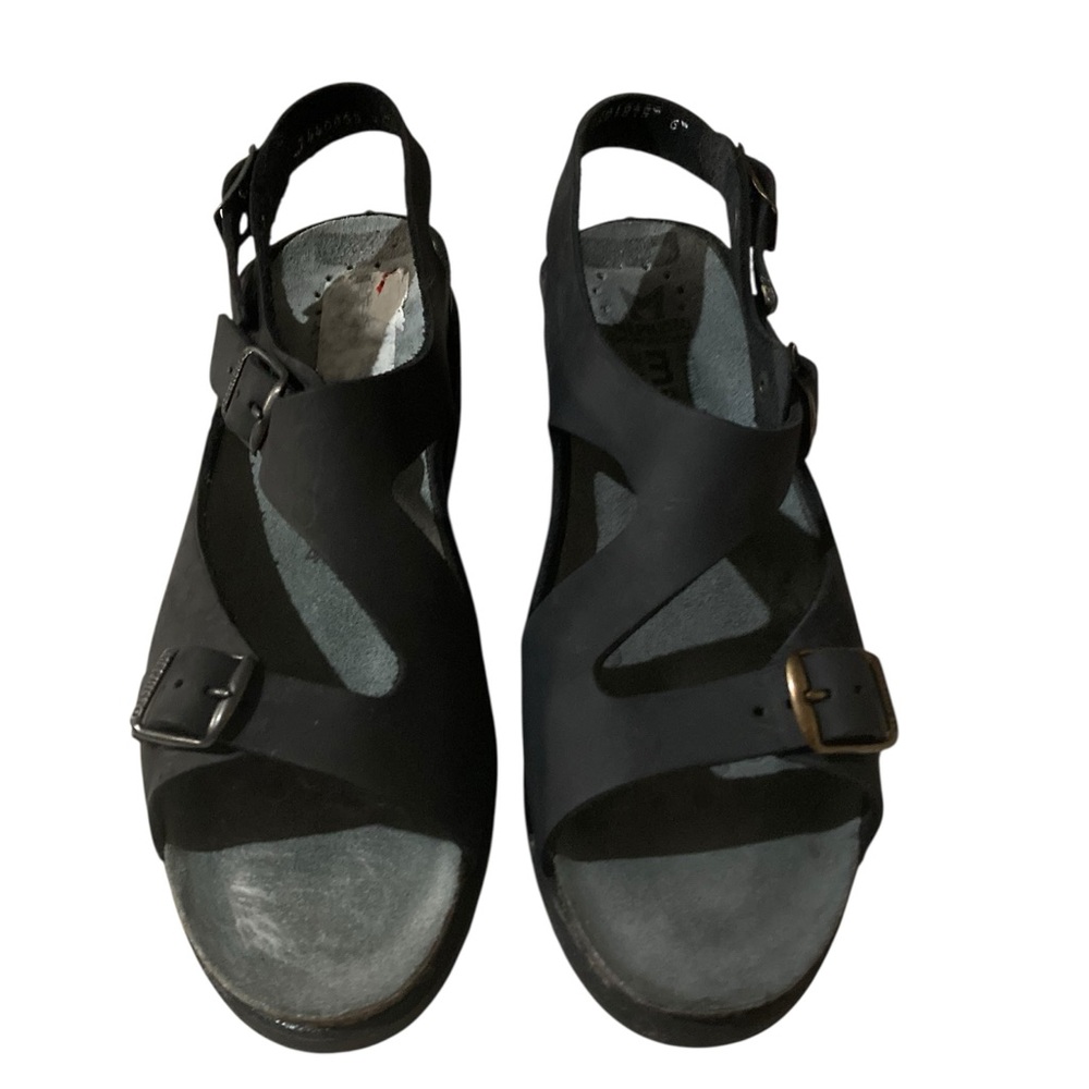 MEPHISTO Elka Sling Back Triple Strap Wedge Leather Sandals